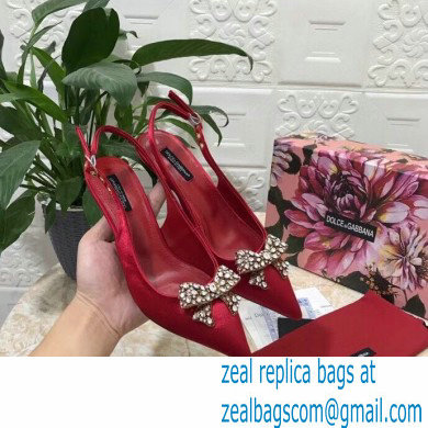 Dolce  &  Gabbana Heel 6.5cm Satin Slingbacks Red with Crystal Bow 2021